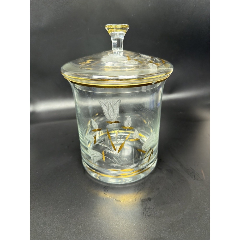 Vintage Crystal Clear Studios‎ Apothecary Type Jar Gold Gilded Tulip with Lid